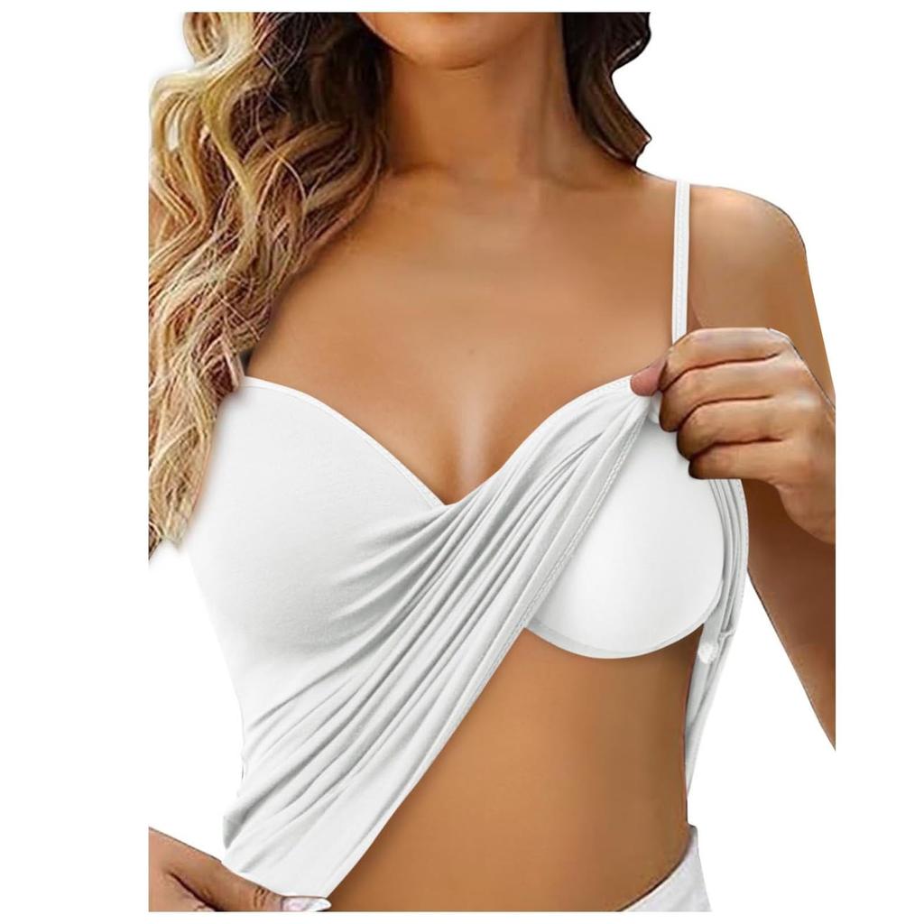 Women's  Tank Top With Integrated Bra Undershirt Adjustable Without Underwire Wide Straps Camisole Basic Cami Tanks Tops For Women
