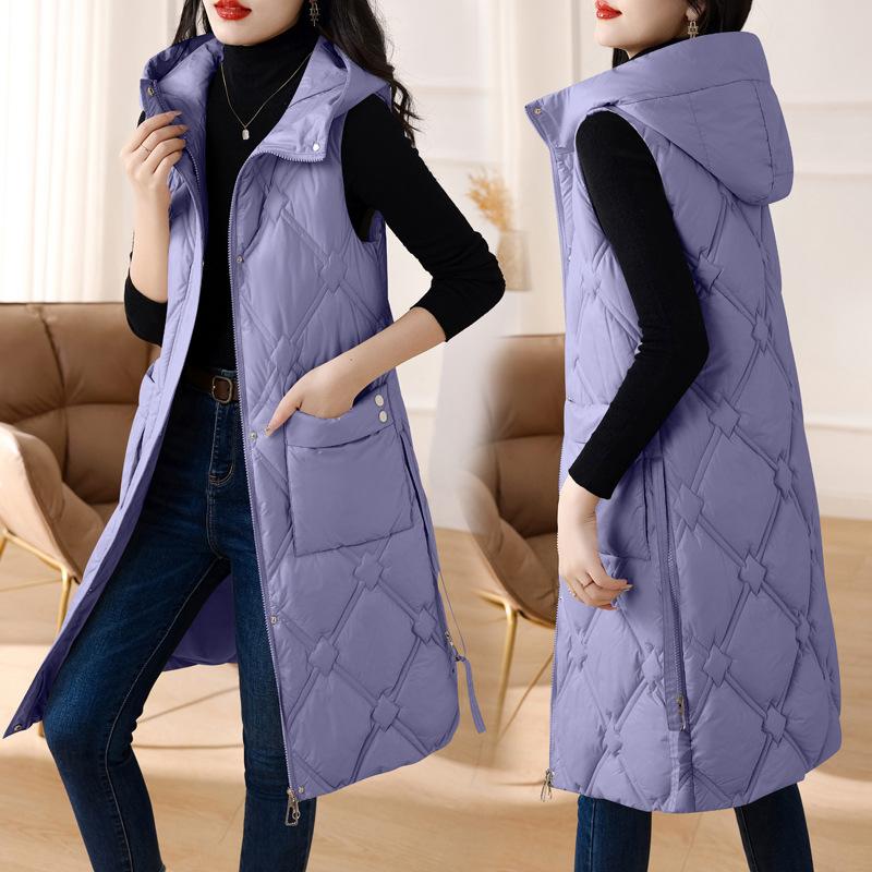 Verdickte, warme und bequeme Weste für den Winter für Damen in der langen, knielangen, ärmellosen Weste