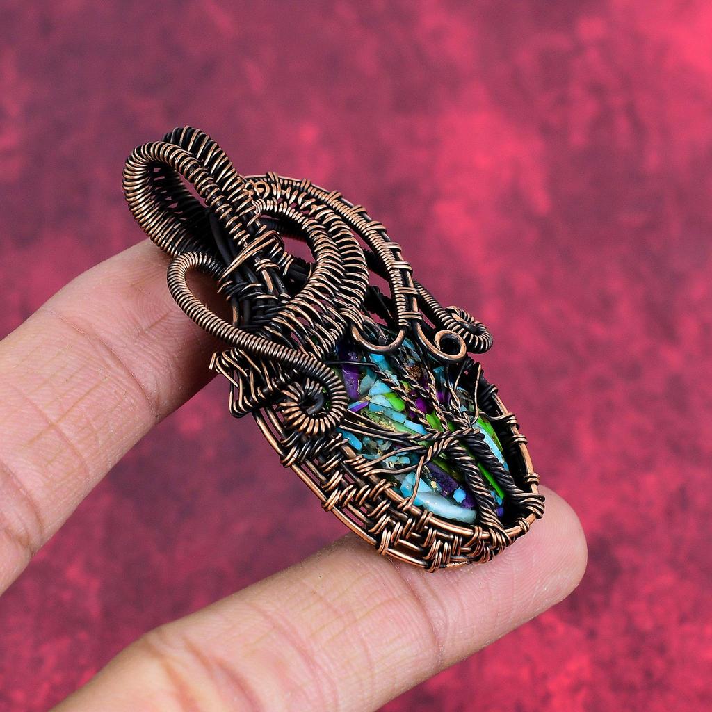 Tree of Life Fiesta Kingman Turquoise Pendant Copper Wire Wrapped Pendant Multi Copper Turquoise Gemstone Pendant Handmade Jewelry for Gifts