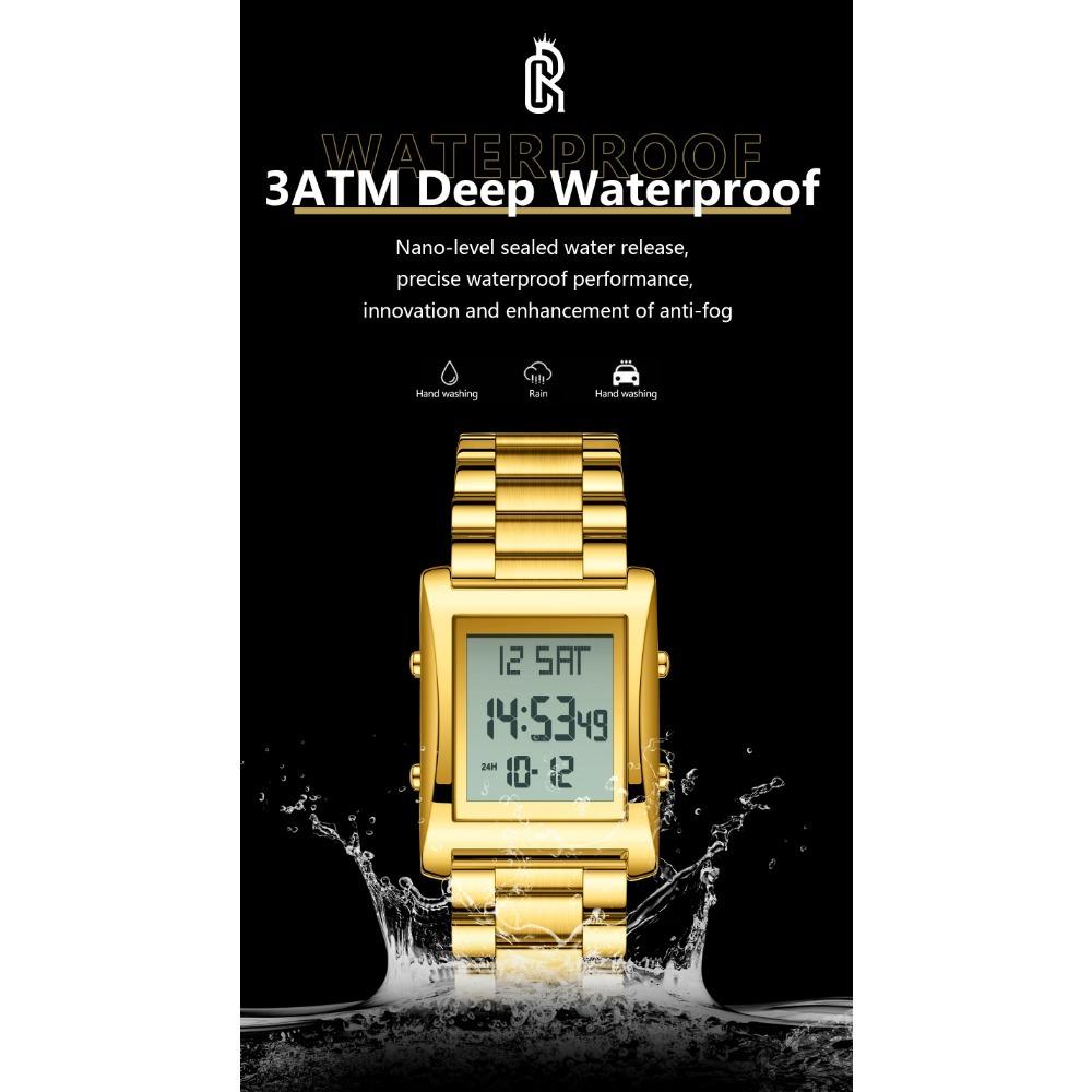 CAREKISO Luxury Brand Men Watch Waterproof LED Week Date Alarm Man Wristwatch Stainless Steel Fashion Electronic Watches For Men