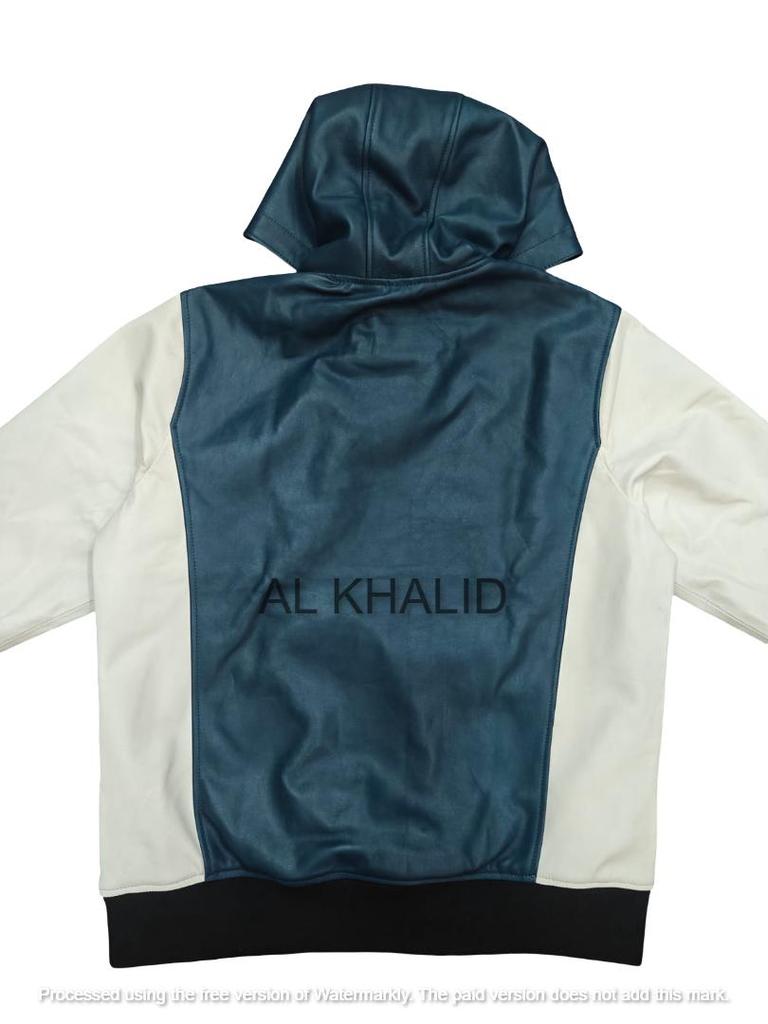 Herren Klassische Jacke Handgemachter Hoodie Marineblau Lammleder Echtes Biker