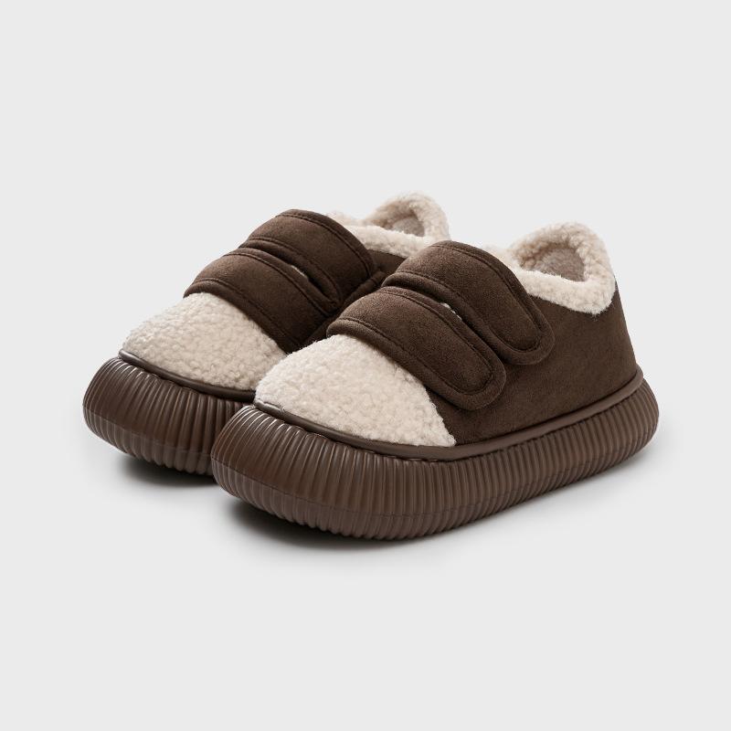 Velcro cotton slippers women's autumn and winter new products, high-end sense, simple and fashionable outer wear, non-slip and warm plush cotton mop
