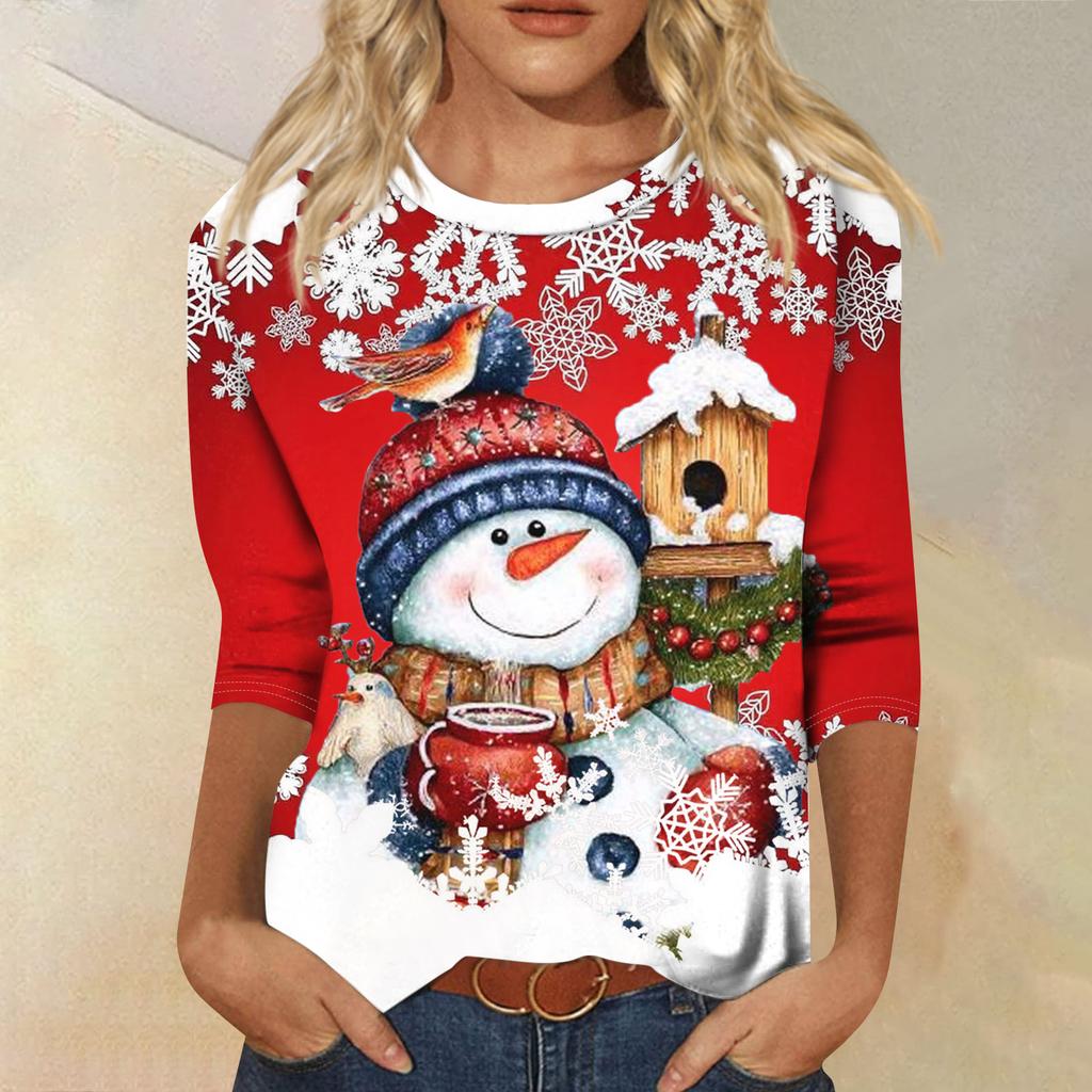 Women's Round Neck Tops Cotton Women's Casual Fashion Floral Print  Long Sleeve O-Neck Pullover Top Blouse