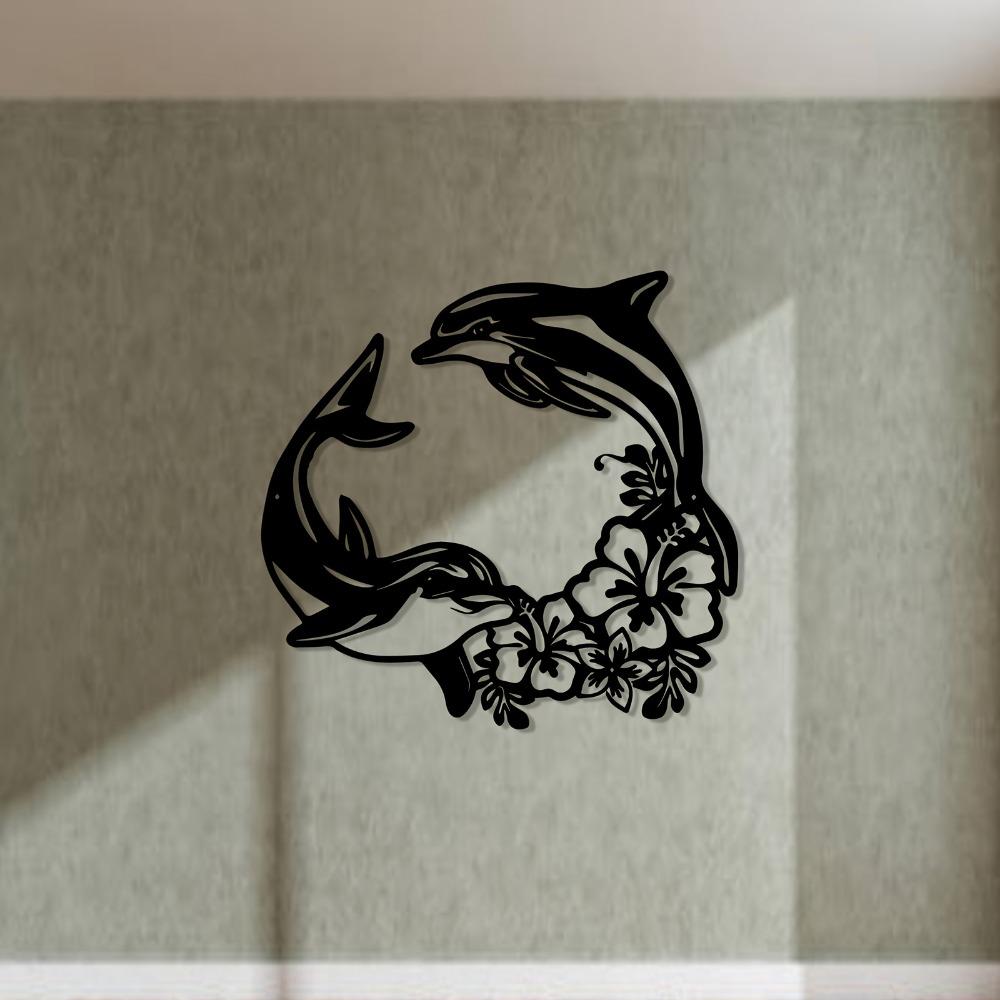 Powder Coated Iron Dolphin Hibiscus Metal Wall Art Valentine Wedding Gift Home Decor