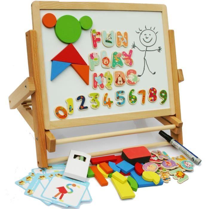 Toys of wood oxford chevalet double-face pliant aimanté avec cadre en bois + formes, lettres et chiffres aimantés
