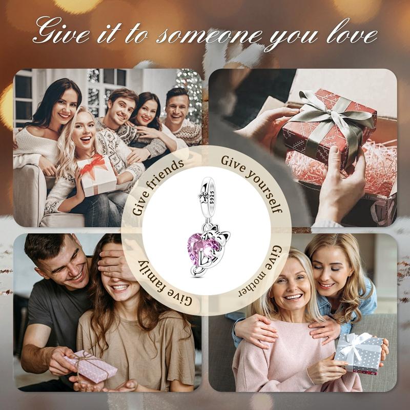 copper Fairycore Pink Cute Cat Hugging Heart Pendant Charm Compatible With Authentic Charm Bracelets Women Do It Yourself Jewellery Gift