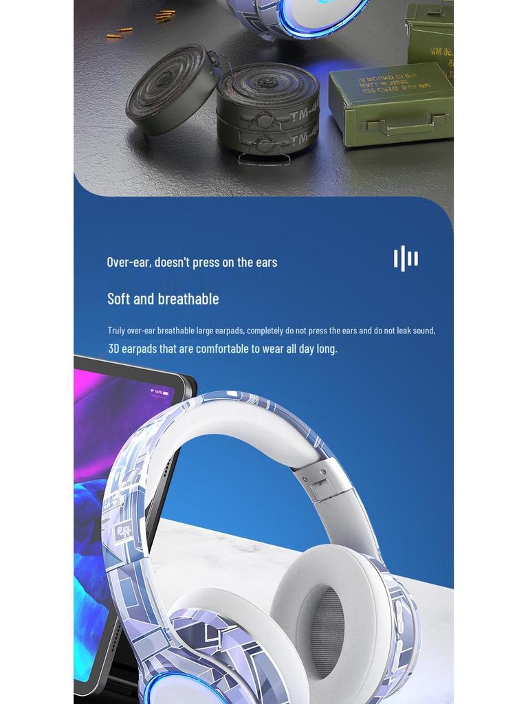 Trendy Bluetooth 5.2 Over-Ear Headphones with LED Lights and Foldable Design