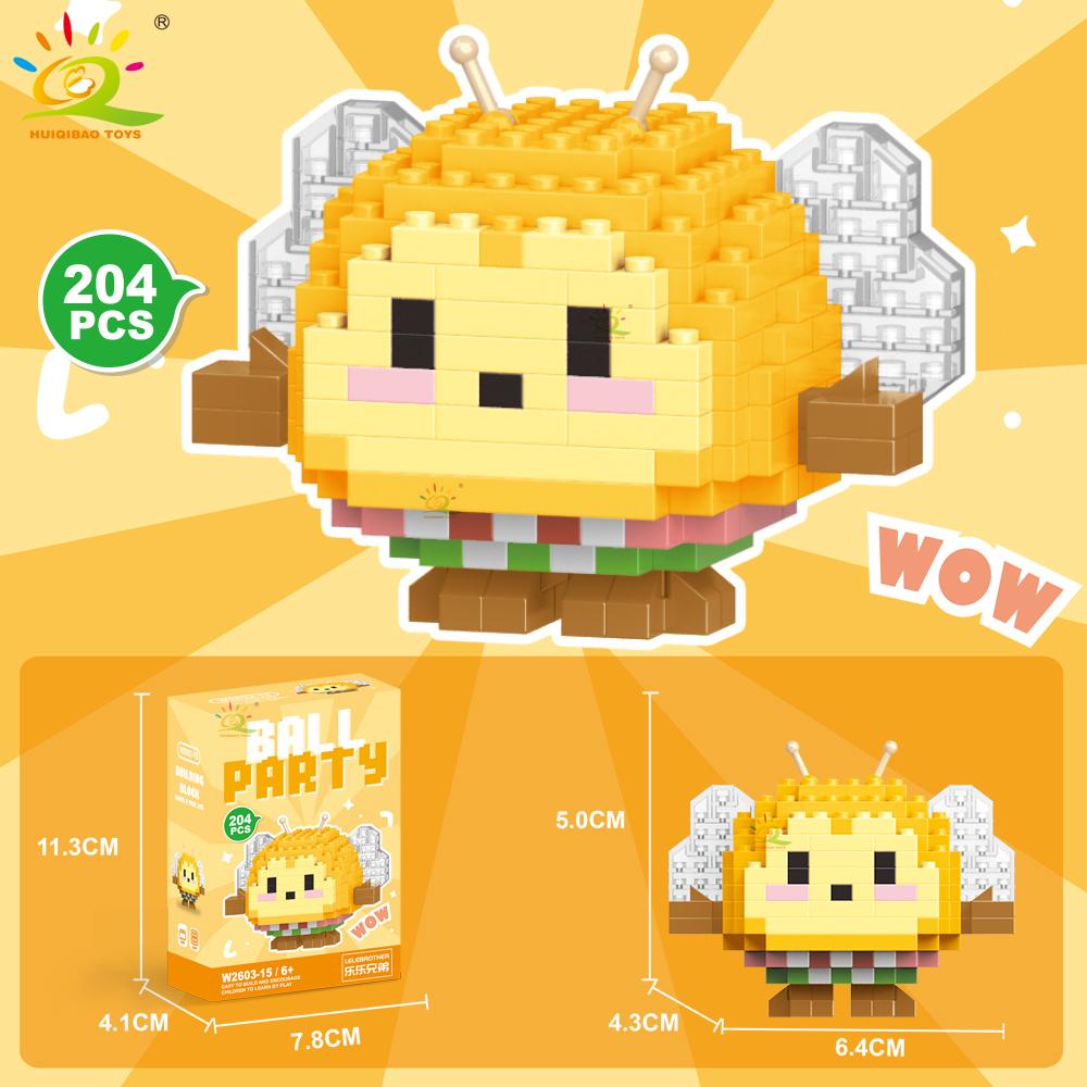 HUIQIBAO Mini Cute Animal Micro Building Blocks 3D Diamond BEE Cat Panda Model Bricks DIY City Construction Toys for Children
