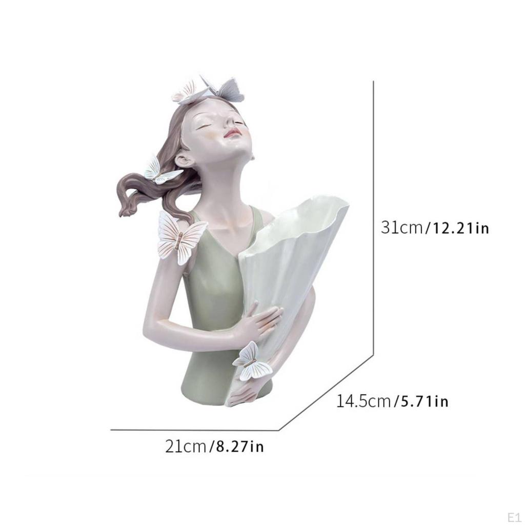 Bouquet Girl Sculpture Artistic Figurine with Flower Statue