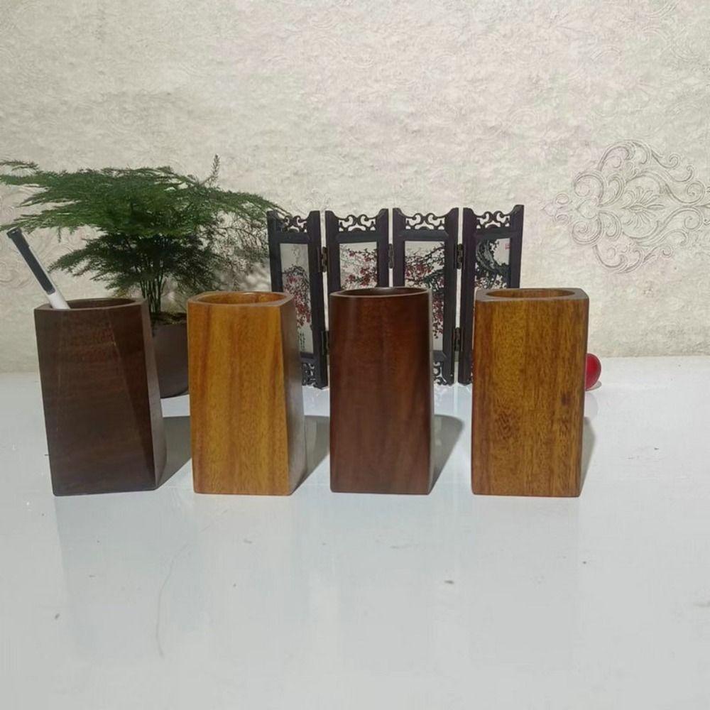 Wood Pen Container Large-capacity Desktop Storage Bucket Stationery Storage Holder  School Office