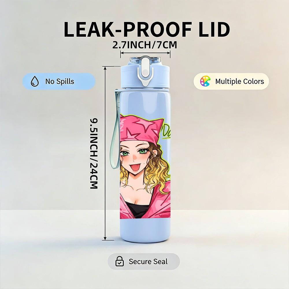 1PC Pink Glam Queen Girl Portrait Print 750ml Color Plastic Sports Water Bottle Leakproof Flip Straw Lid Suitable for Sports Office Home Use