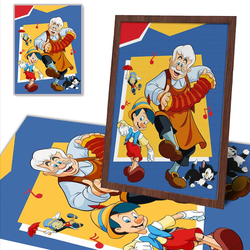 DIY Diamond Painting Pinocchio and His Grandfather Cross Stitch Kit Mosaic Art Diamond Painting Full Circle Diamond Home Decoration