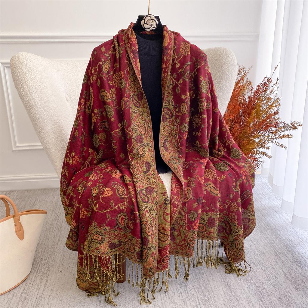 [T755] Ethnic Style Jacquard Tassel Blanket Paisley Pashmina Winter Warm Shawl Wrap Luxury Scarf Women Neckerchief Poncho