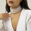 Pearl Collar Necklace Women Bohemian Style Vintage Multi Strands Necklace for Party White K 4778 Free Size