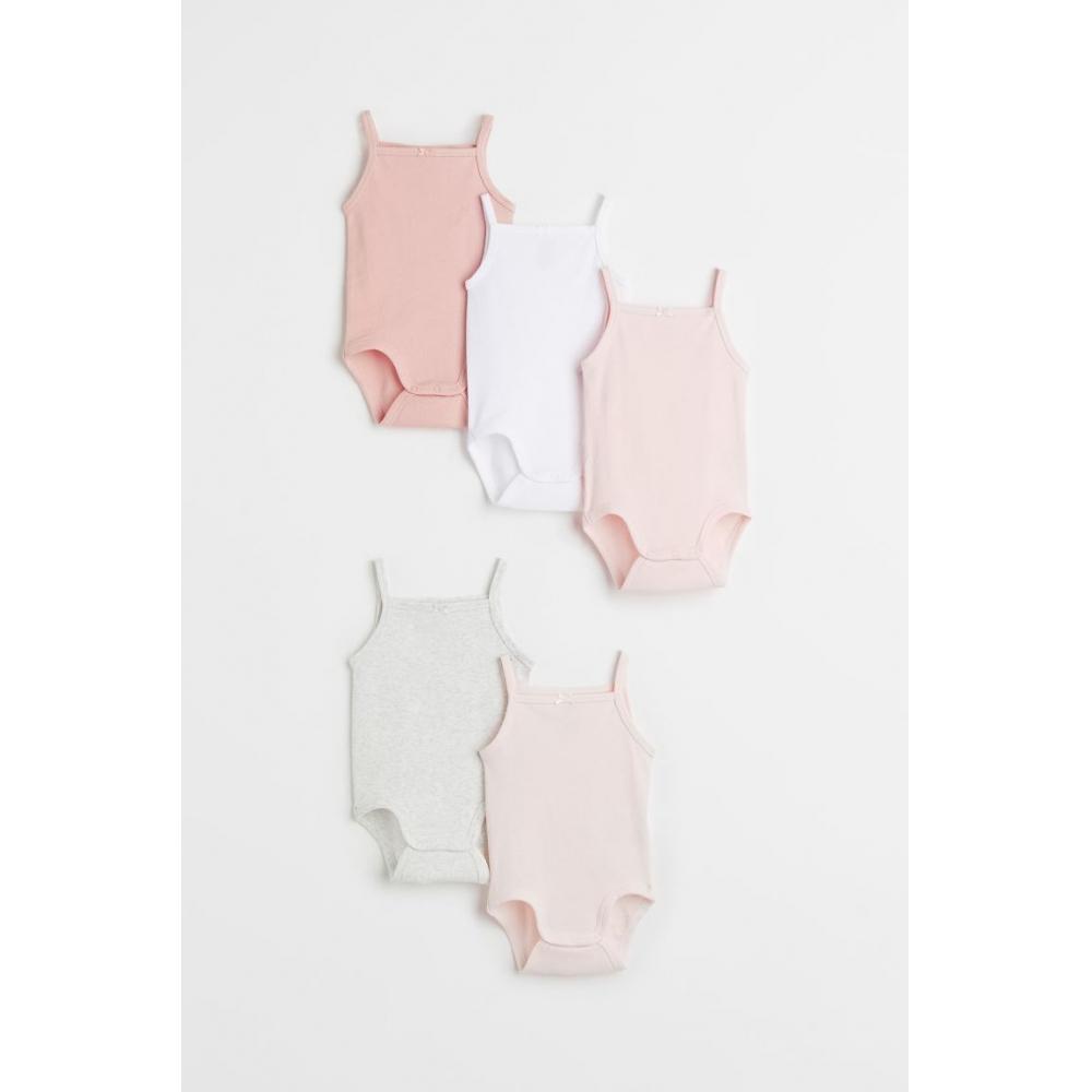 

H M Cotton Bodysuit 5 Pack Light Pink Light Grey Melange