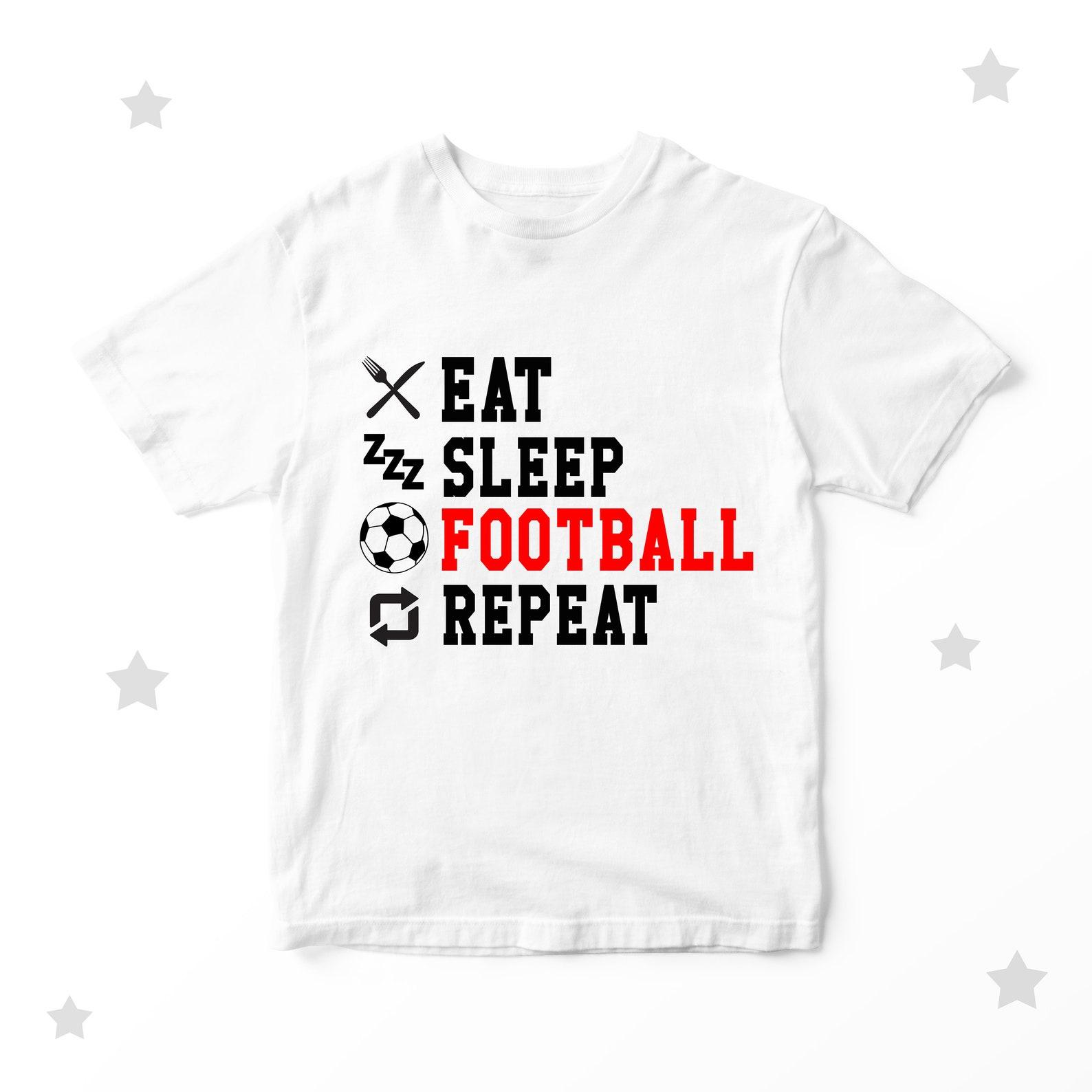 Eat Sleep Football Kids T-shirt Boys Girls Gifts Personalised Soccer 100