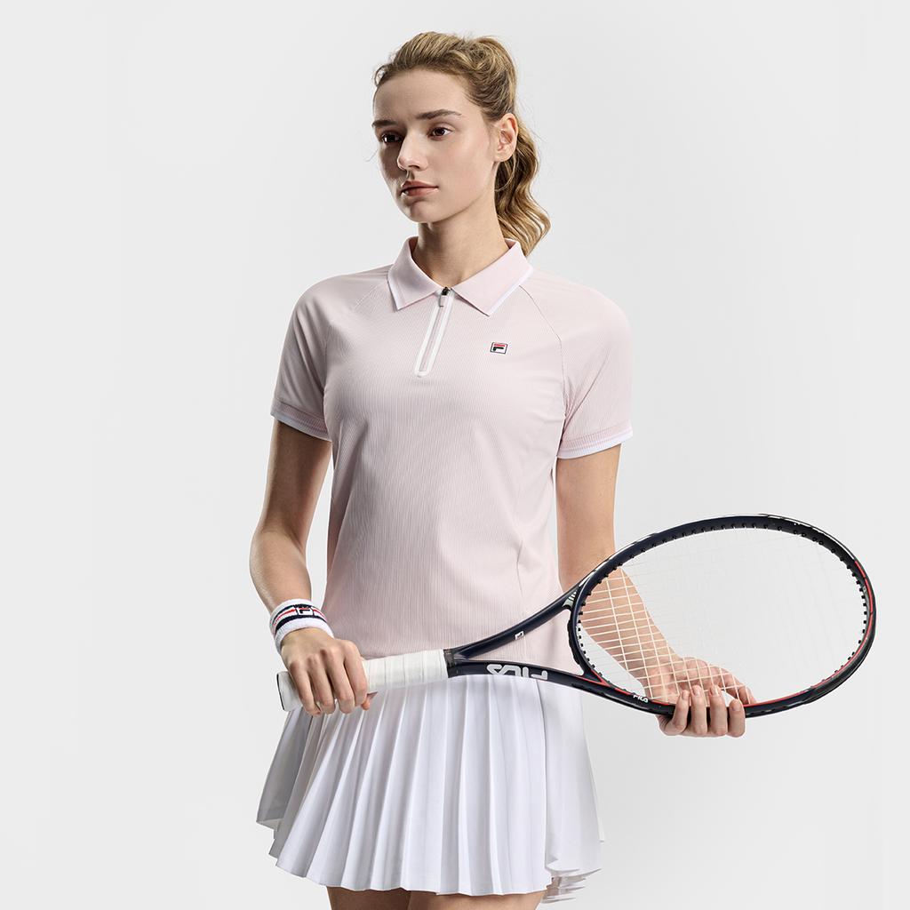 Fila Tennis Fashion Minimalist Classic Versatile Casual Sports Comfortable Short Sleeve Knitted Polo Shirt Women tops Dusty-Pink A11W613109FPK