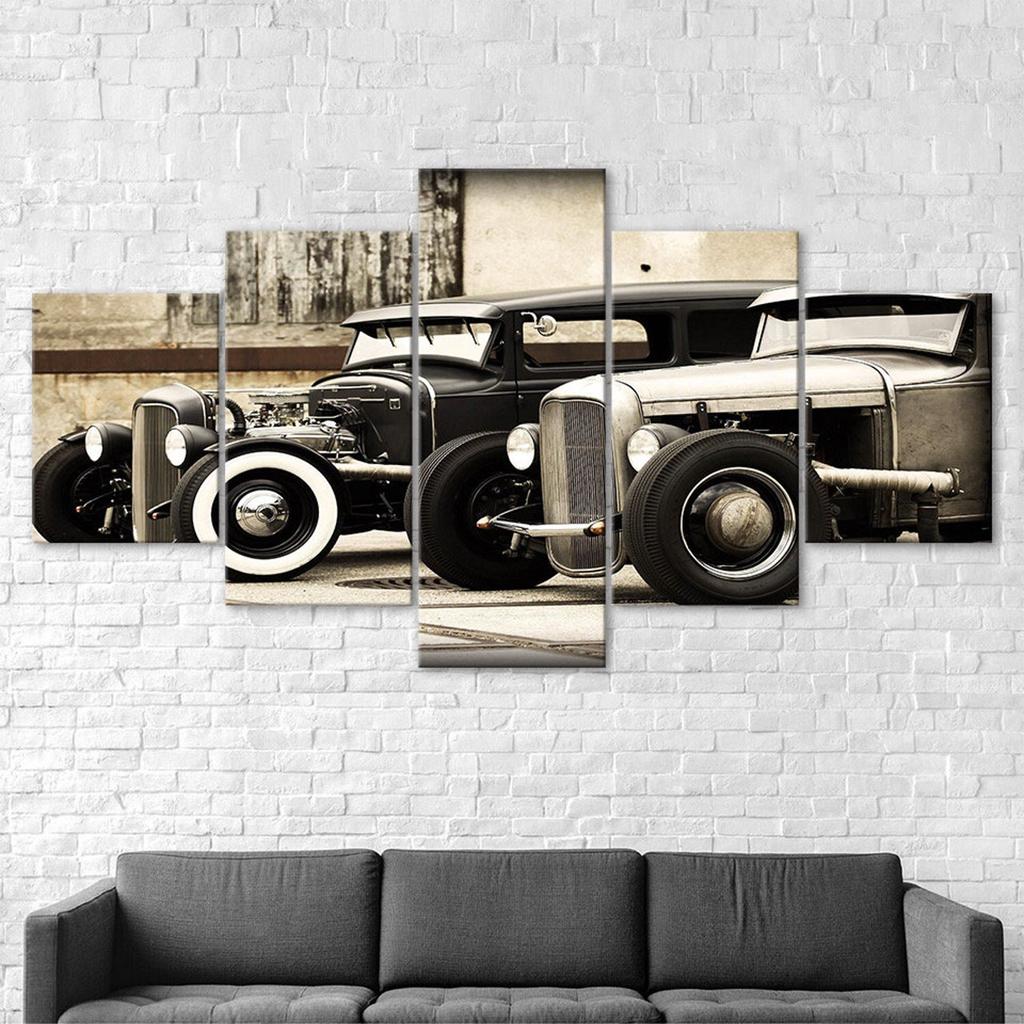 Vintage American Hot Rod Cars Canvas 5 Piece Five Panel Print Modern Wall Art Poster Picture Home Decor Gift For Him For Her