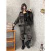 Niche personality trendy cool do old denim fashion suit women's autumn style foreign style loose jacket crotch pants two-piece set trendy