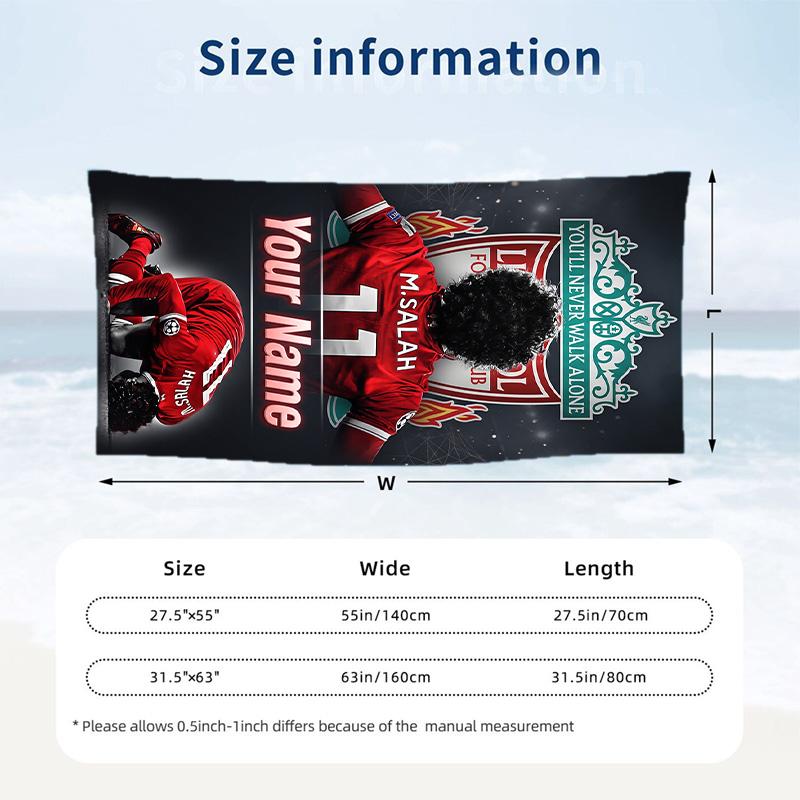Strandtuch Mohamed Salah Druck Benutzerdefinierter Name Text Weiches Handtuch für Schwimmbad
