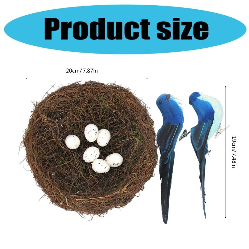 Realistic Artificial Woven Bird Nest Basket With Foam Chick Figure And Eggs Indoor Outdoor Easter Celebration Decoration