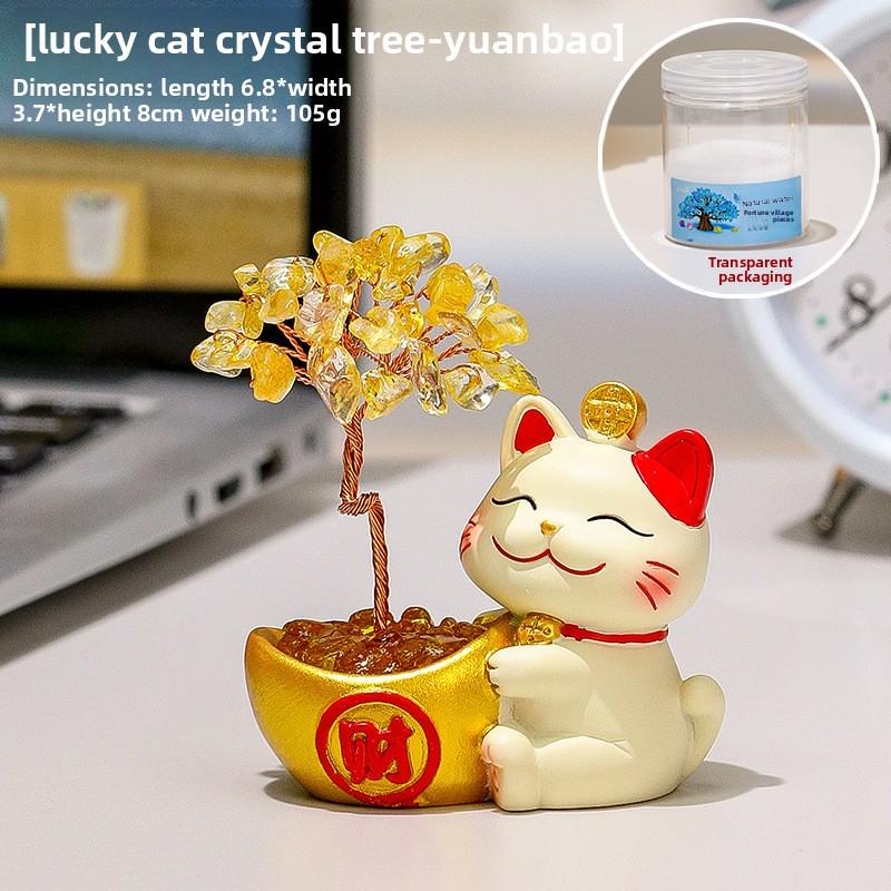 New Edition Lucky Cat Crystal Money Tree Natural Crystal Raw Stone Aromatherapy Diffuser Stone Desk Decor Item Small Gift