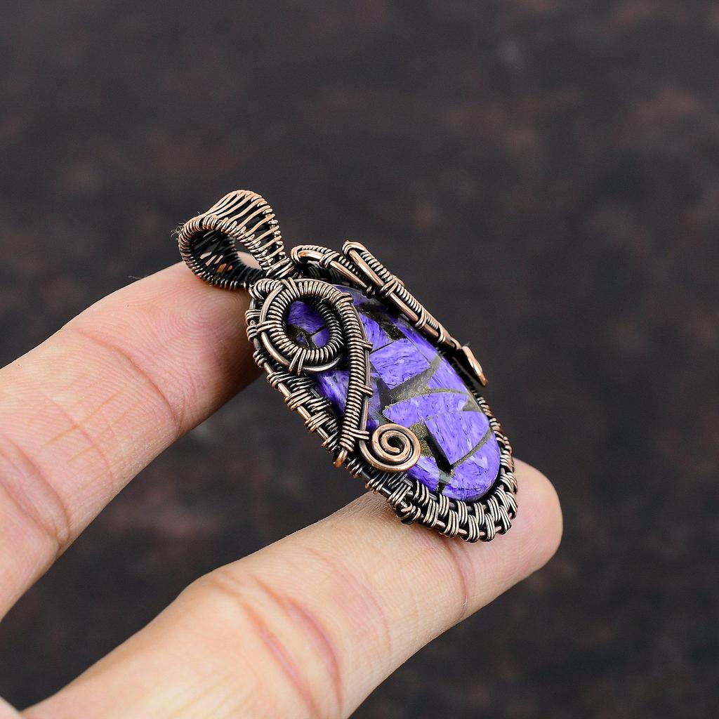 Pendentif Charoïte Cuivre Pendentif Enveloppé de Fil de Cuivre Pendentif Pierre Précieuse Pendentif Fait Main Bijou en Cuivre Antique Cadeau Pour Elle Pendentif Tout Neuf