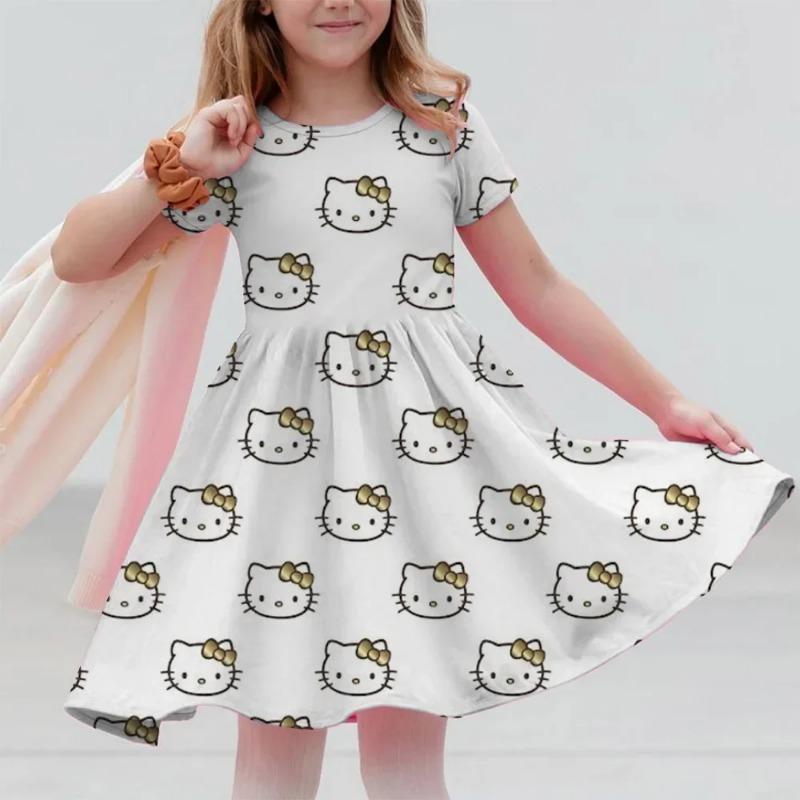Sanrio Summer Fashion Polyester Lightweight Cartoon Cute Series 3D Hello Kitty Printed Girl's