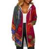 Women's Fashionable Printed  Long Sleeved Drawstring Hooded Zipper Pocket Long Casual Sweatshirt Jacket