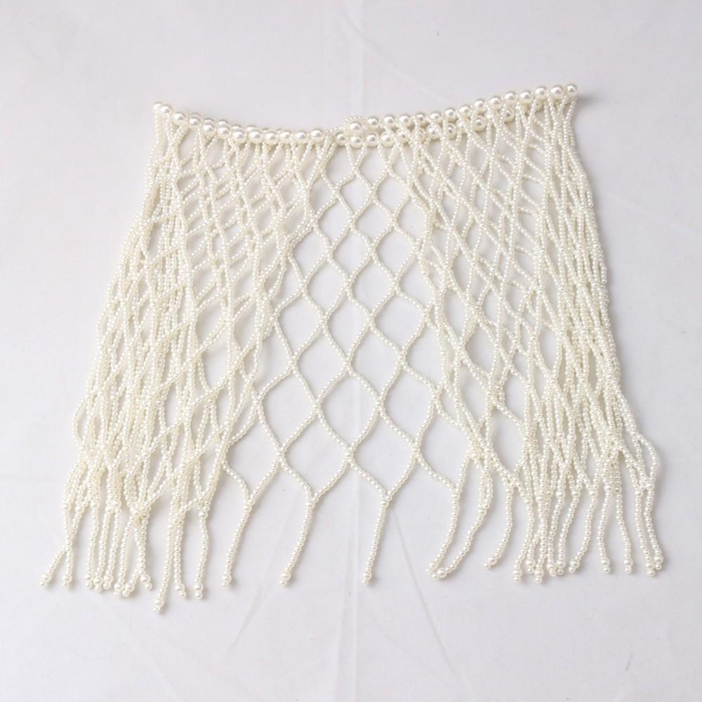 Handmade Pearl Waist Chain Elegant Beaded Belt Mesh Skirtbelt Pearls Tassel Shawl  Party Wear