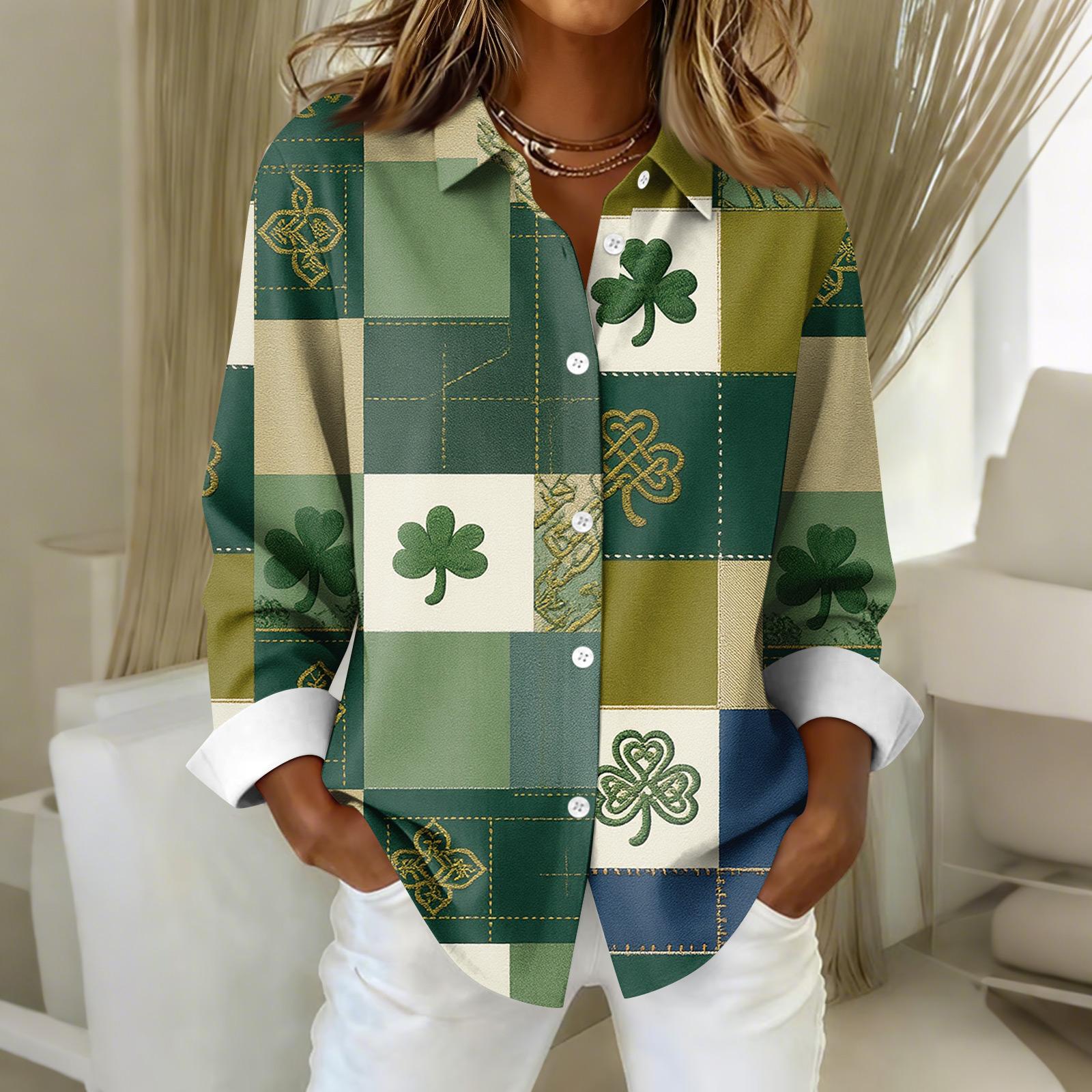 

Жіноча сорочка, блуза, різдвяний принт, ґудзик, довгий рукав, повсякденний простий сорочковий комір, звичайний топ XL