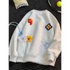 Herren Trendy Floralstickerei Schwerer Hoodie - Rundhalsausschnitt, Lockere Passform, Mit Samt gefüttert, Herbst/Winter Lässiges Oberteil