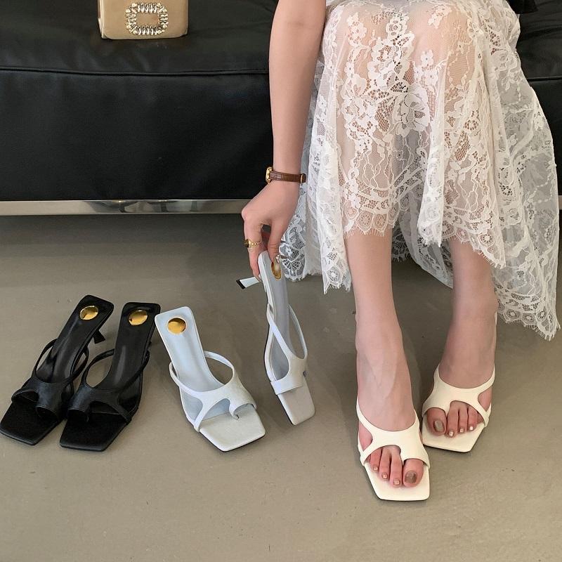Eilyken Women Slippers Fashion Square Square Clip Toe Thin Low Heels Party Sandals Summer Slide Ladies Shoes