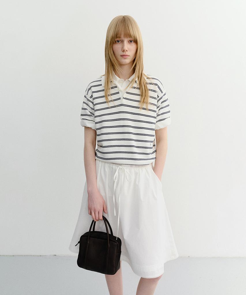 Deonseuteu Unisex Soft Striped Polo Knit_Udsw6B121_Off White