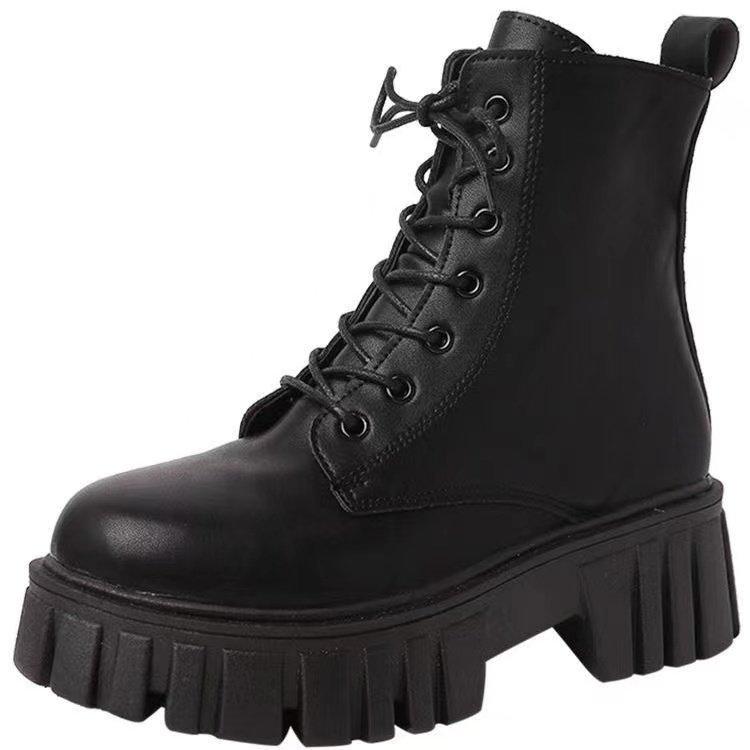 Fashion Zipper Women's Leather Boots Winter Footwear Autumn Shoes Lace Up Boots-Women Round Toe 2025 Med Elegant Rubber Rock Ankle
