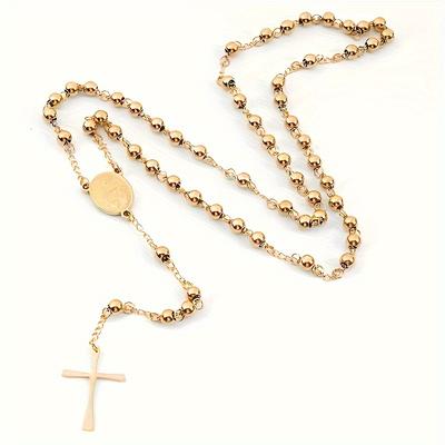 1pc, Retro Unisex Y-shaped Cross Circular Pendant Necklace, Luxurious and Stylish Rose Chain