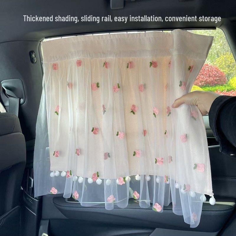 

Full Blackout Car Sun Shade Curtains - Heat Insulation & Baby Sun Protection with Sliding Rail 56 cm Universal Rail