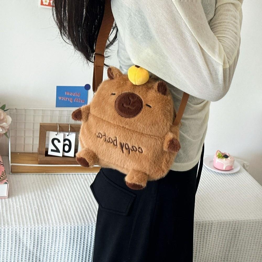 Cute Cartoon Capybara Crossbody Phone Bag Large Capacity Zipper Shoulder Bag with Adjustable Strap Kids Storage Bag