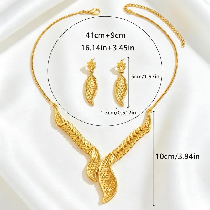 Dubai Middle East Bridal Necklace Earrings Hollow Carved Exquisite Pattern Jewelry Jewelry Suitable for Women Wedding Banquet