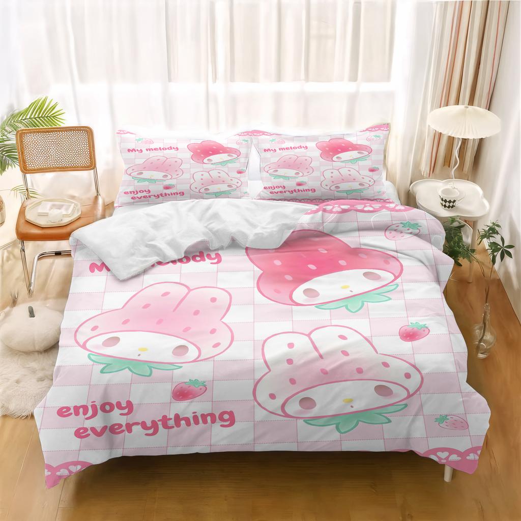 Miniso-My Melody Set Copripiumino Set Biancheria da Letto per Bambini Casa Matrimoniale Set da 3 Pezzi 1 Copripiumino Lusso 100% Poliestere Stampato Moderno