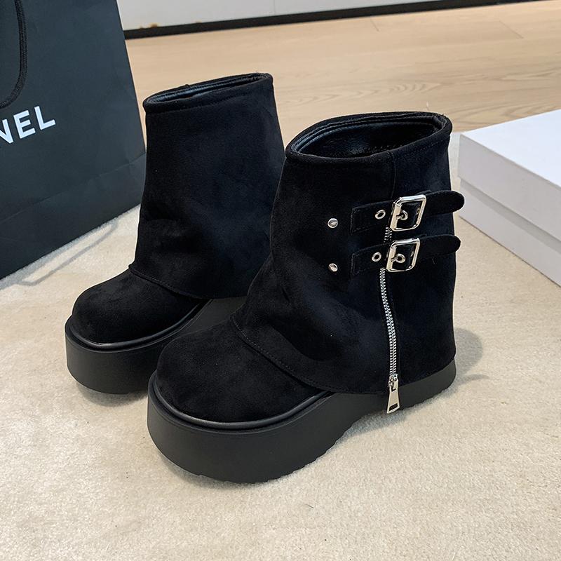 Fashion Ankle Boots for Women New Winter Autumn 6CM Motorcycle Boots Thick Heels Platform Suede Leather Sneakers Short Boots Mujer Botas