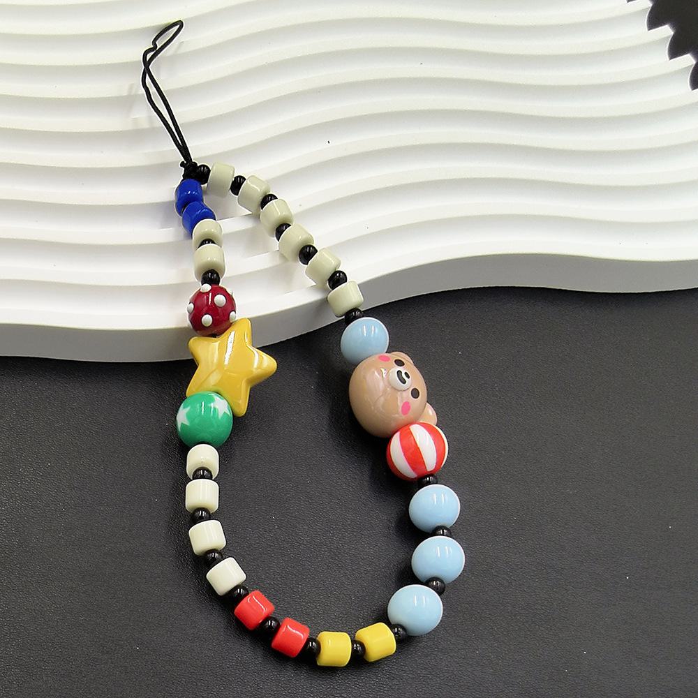 Rainbow Butterfly Bear Head Phone Strap with Crystal Flower Charm