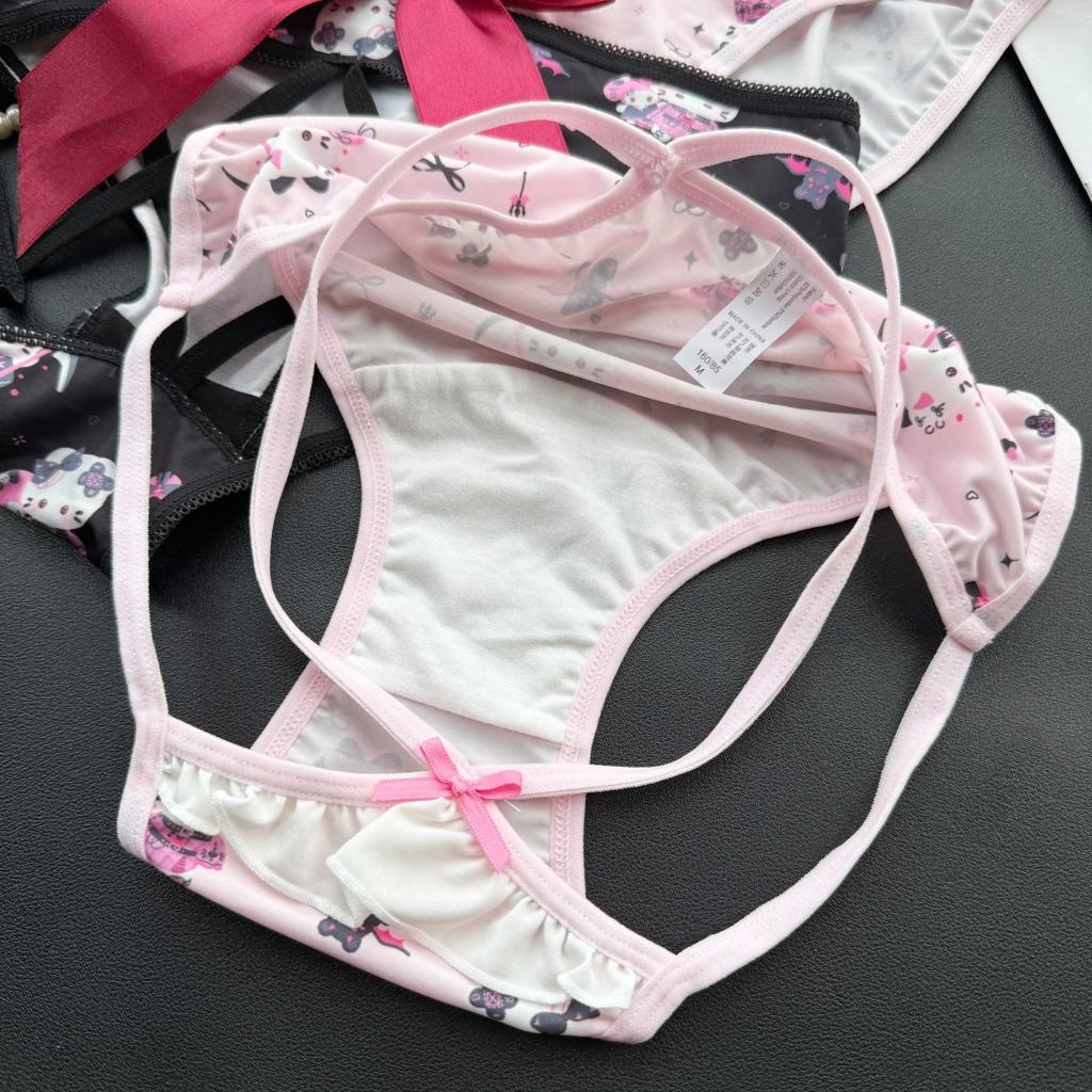 Female Summer Sexy Pure Desire Cartoon Cute Cat Ice Silk Triangle Briefs