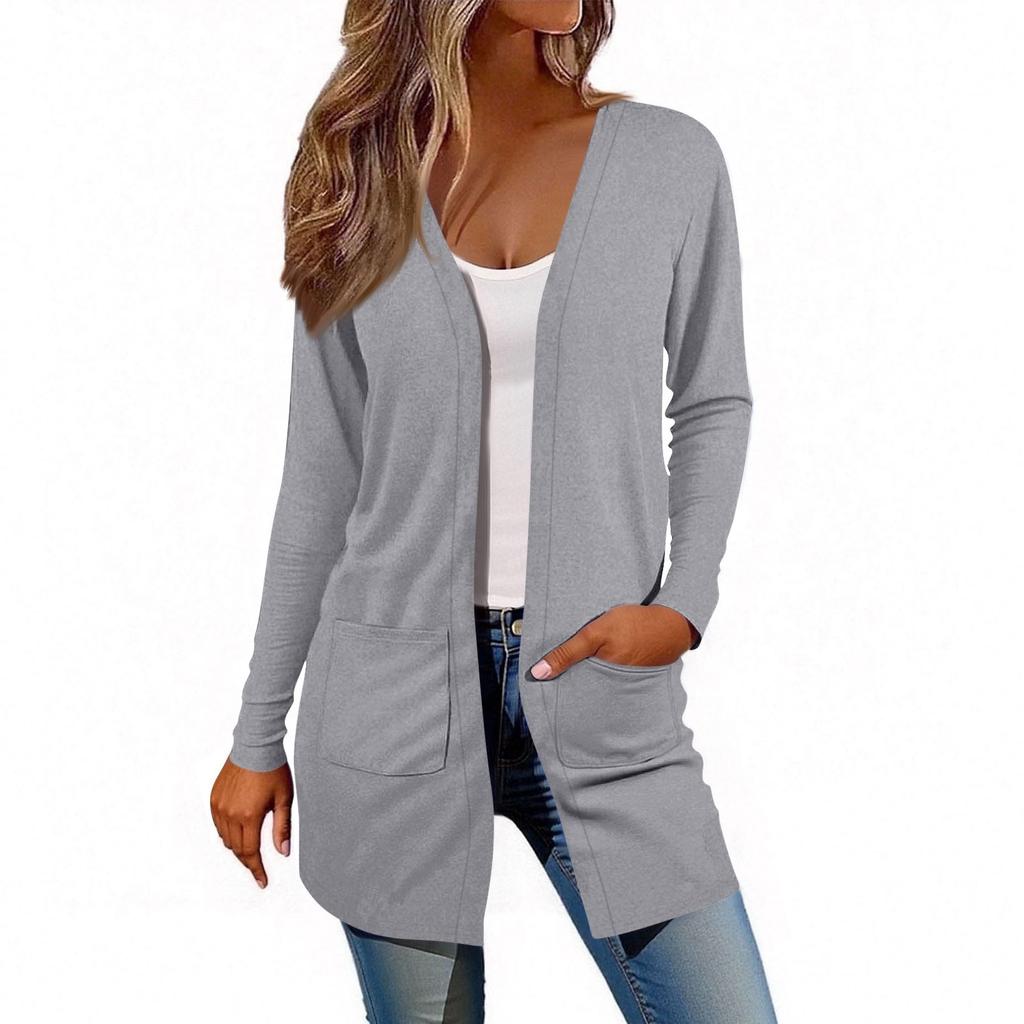 Women's Long Sleeve Cardigan Casual Jacket With Pockets Top