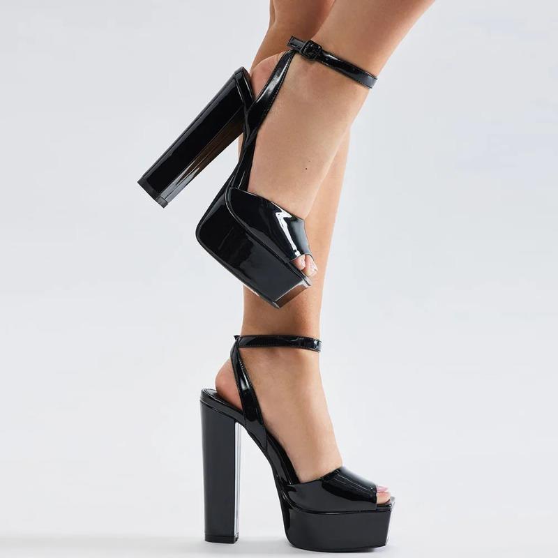 Sandale cu Platformă Negre Femei Elegante Sexy Tocuri Înalte Curea Gleznă Argintiu Auriu Sandale de Petrecere Pantofi Albi de Nuntă