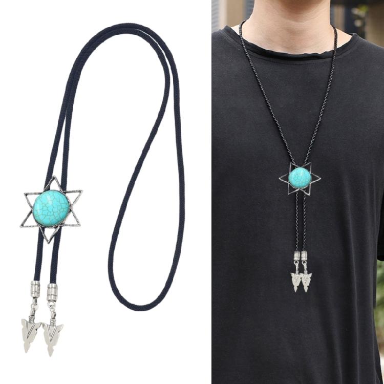 Unique Hexagram Necktie Braided Cord Alloy Engraving Stone Charm Neck Jewelry Tie Unisex Necklace Rodeos