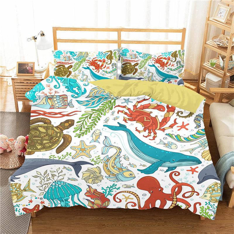 Comforter Sea Turtle Marine Life Theme Bedding Set Cute Sea Animals Ocean Octopus Comforter S For Kids Decor