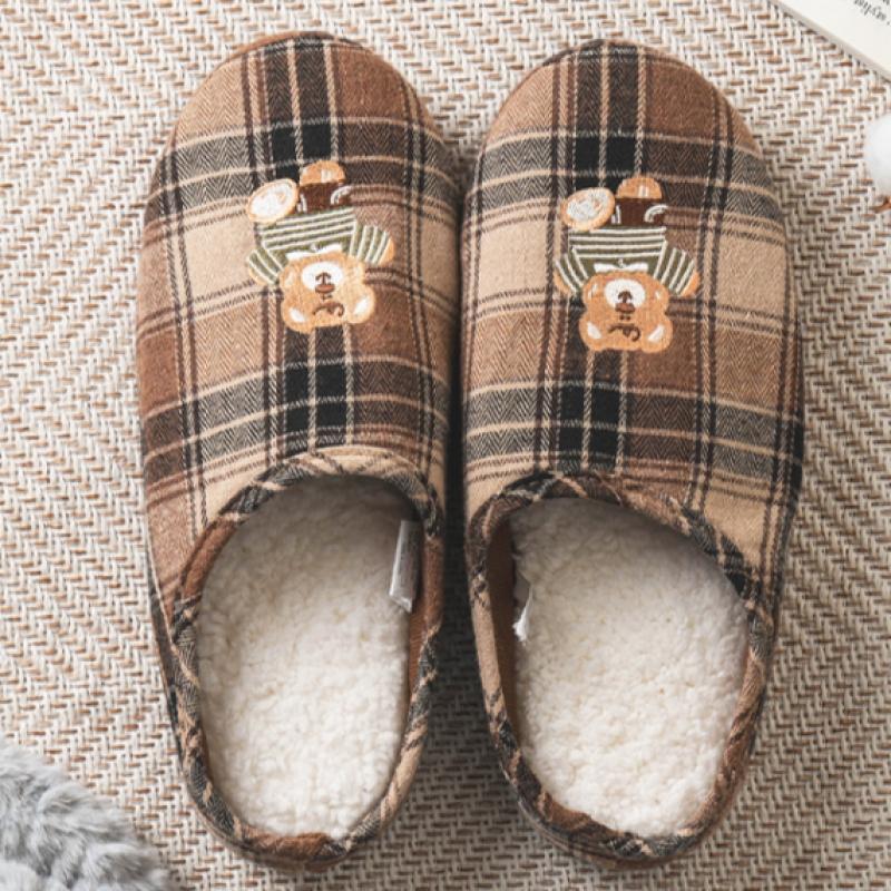 Daiso Plaid Embroidery Living Room Shoes 230 250 Mm Brown