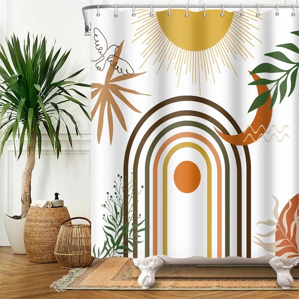Vibrant Sunburst Print Water-resistant Shower Curtain with Bold Colors and Dynamic Design for Energetic Bathroom Decor