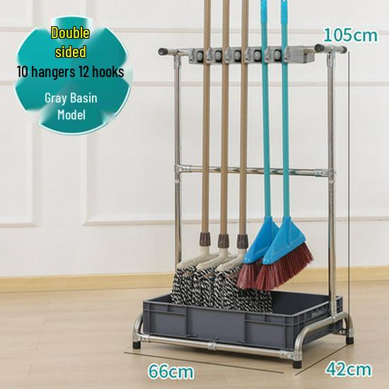 Stainless Steel Movable Floor Mop and Broom Holder